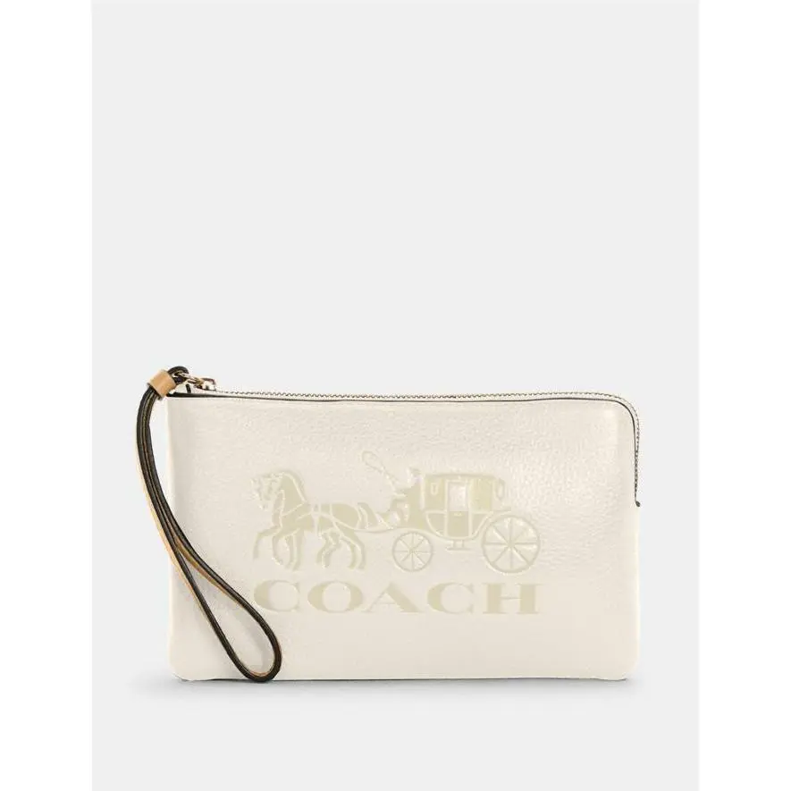Coach Bag Vintage Vanilla Cream Zip Wristlet Horse Carriage Leather Handbag