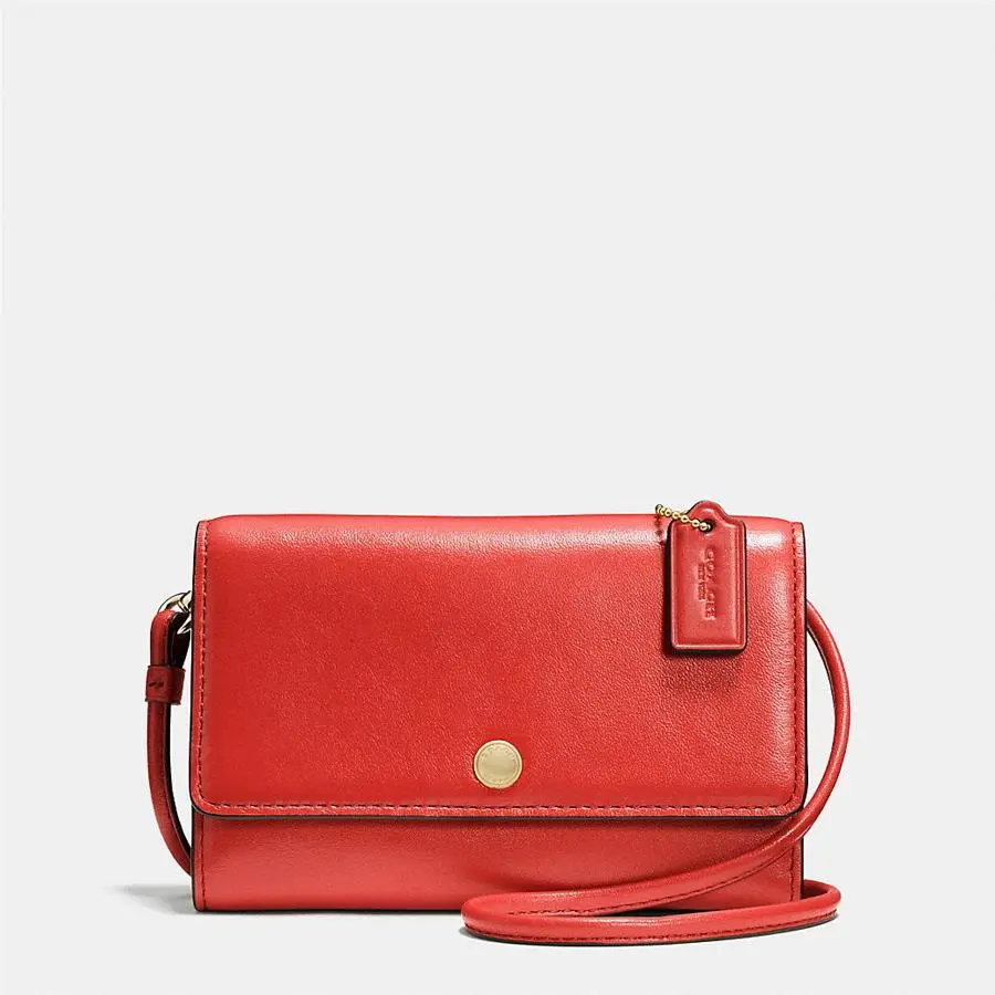 Coach Phone Crossbody Purse Red Watermelon Smooth Leather Small 63154