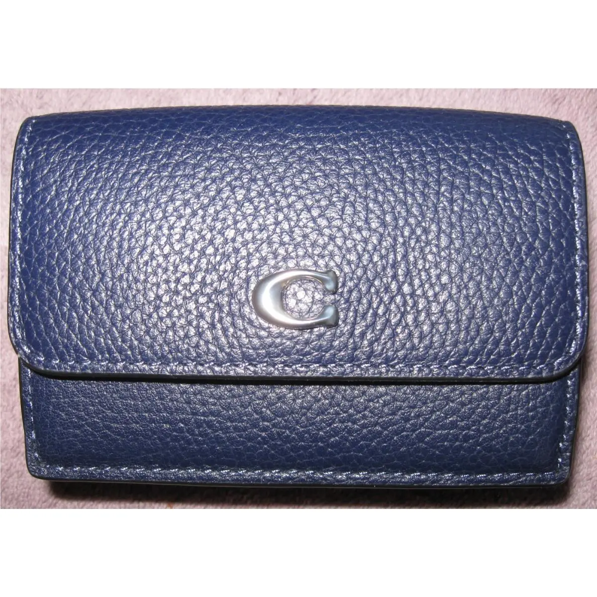 Coach CM437 Dark Navy Mini Trifold Wallet Leather Flap Front Coin Ret