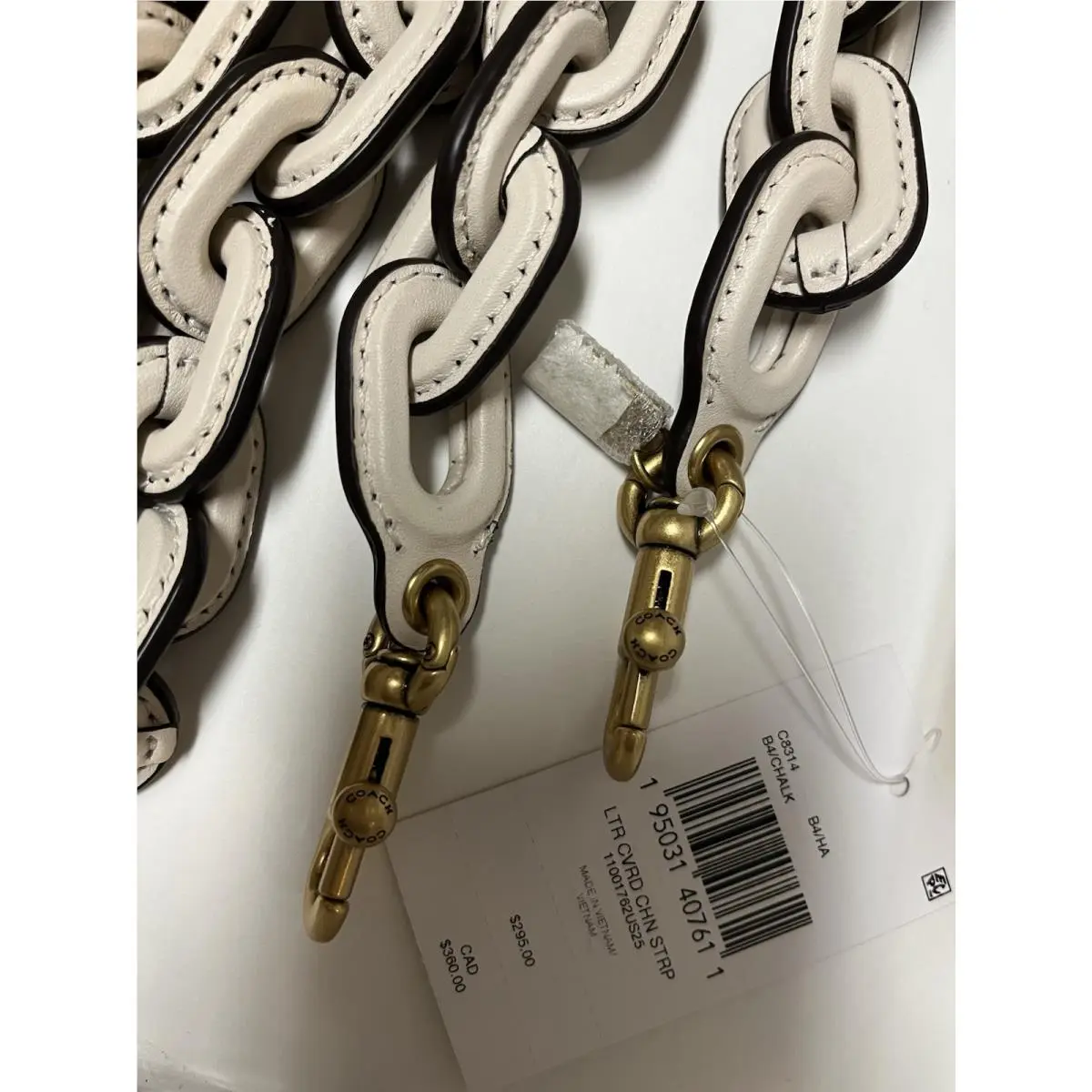 Coach Leather Covered Long Chain 40 Strap Chalk White C8314