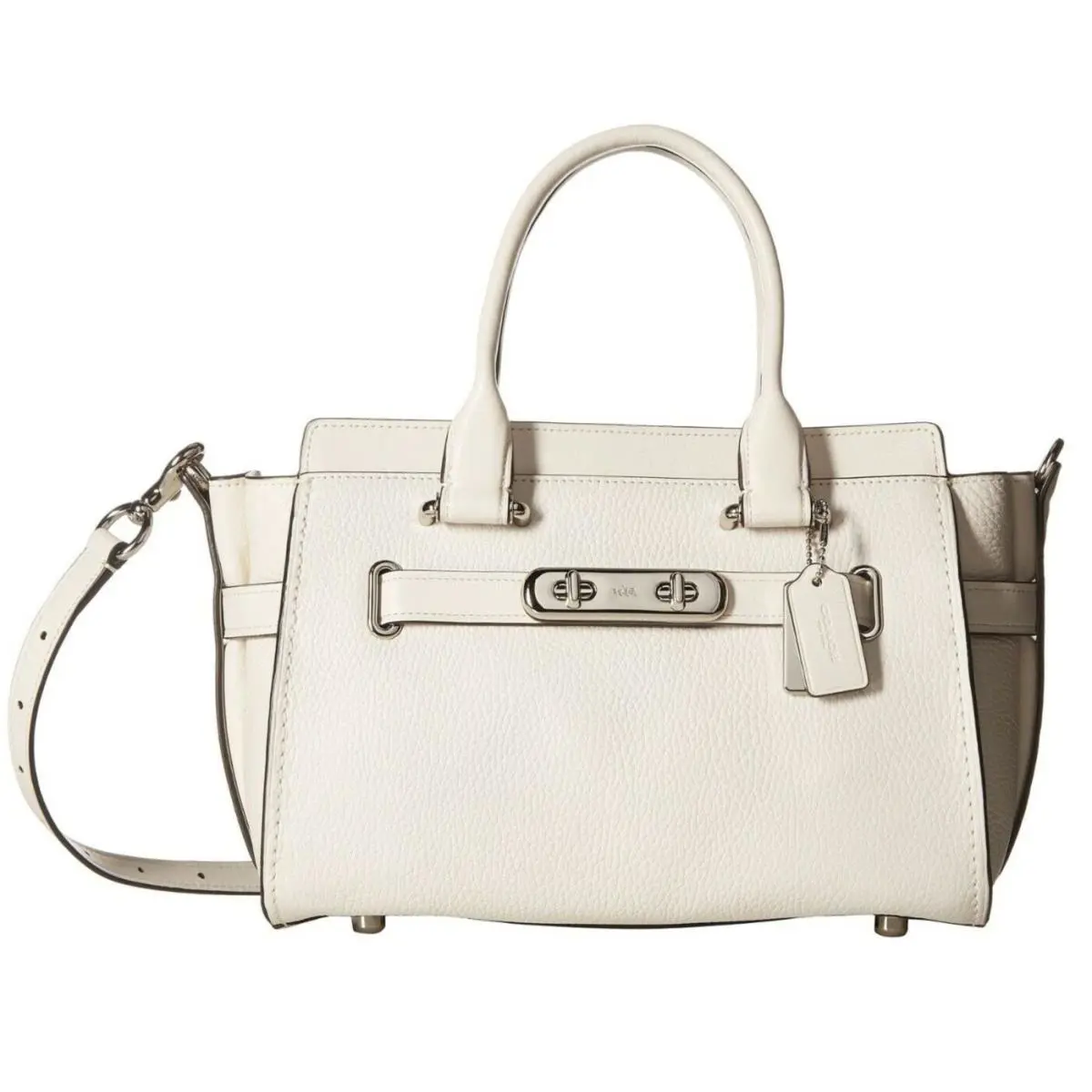 Swagger Carryall 27 Hand Shoulder Bag Zip Satchel Sv/ Chalk Pebble Leather by Coach