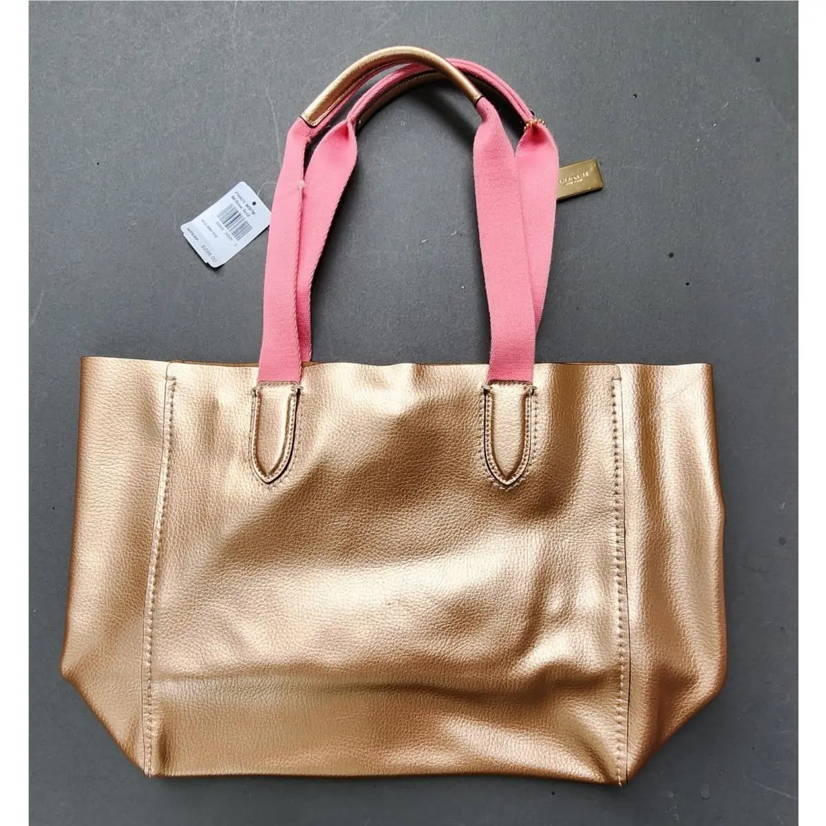 Coach Derby Tote Metallic Rose Gold Pebbled Leather Large Purse Handbag
