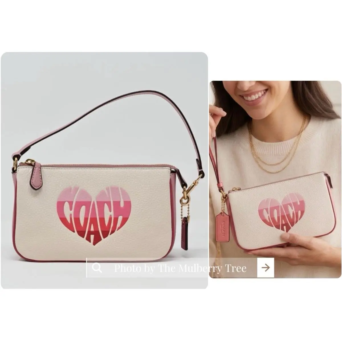Coach Nolita 19 Wristlet Chalk Pebbled Leather Stripe Heart Motif Bag CA797