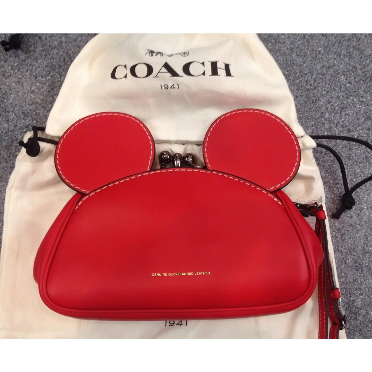 Disney X Coach Limited Edition Mickey Mouse Kisslock Wristlet Leather Purse
