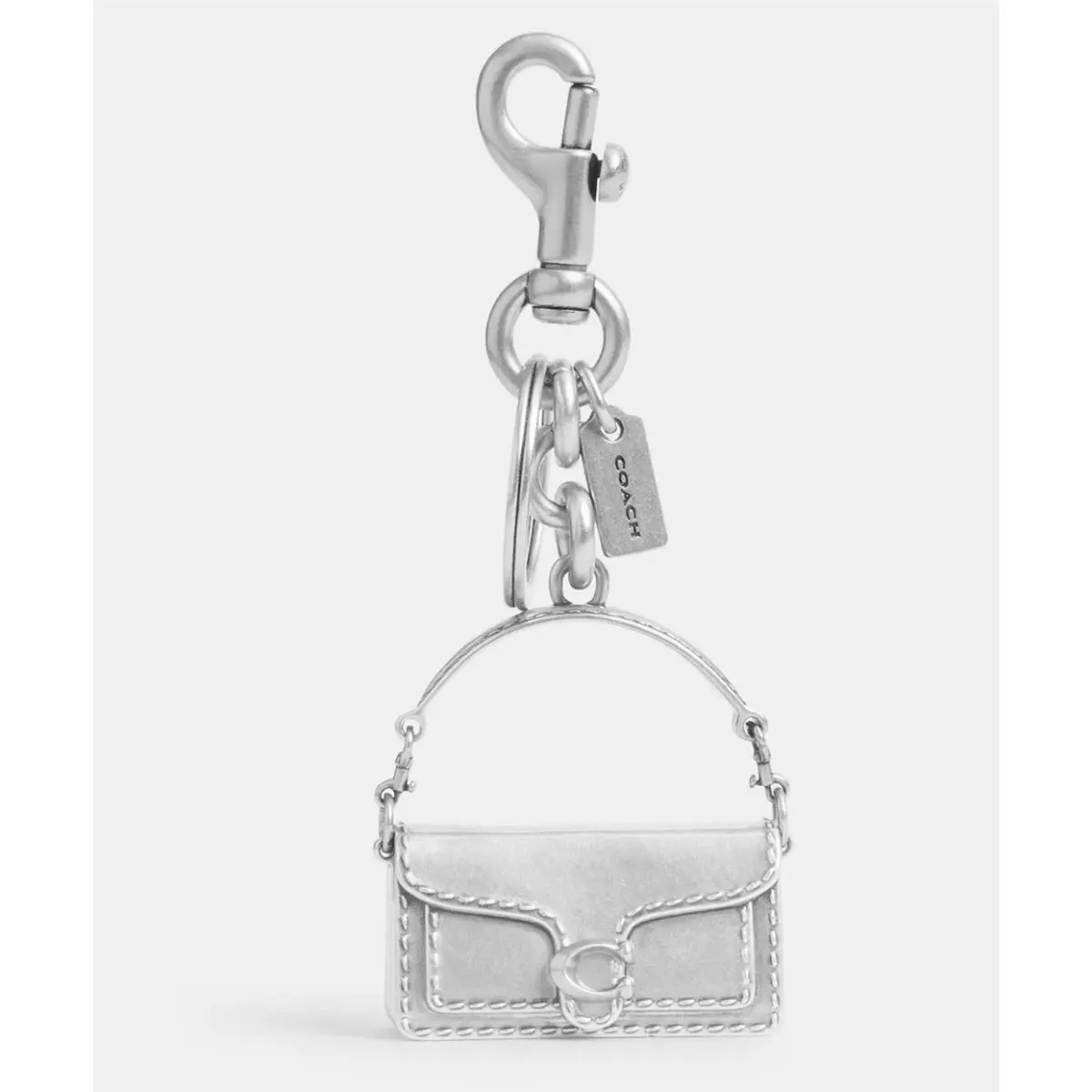 Coach Brushed Silver 3D Iconic Tabby Purse Bag Charm Keychain Fob