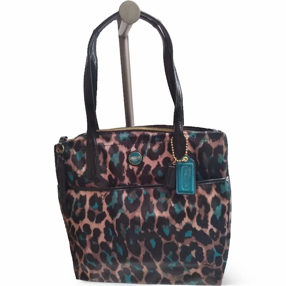 Ocelot Tote Green Black Brown Animal Print F25282 by Coach