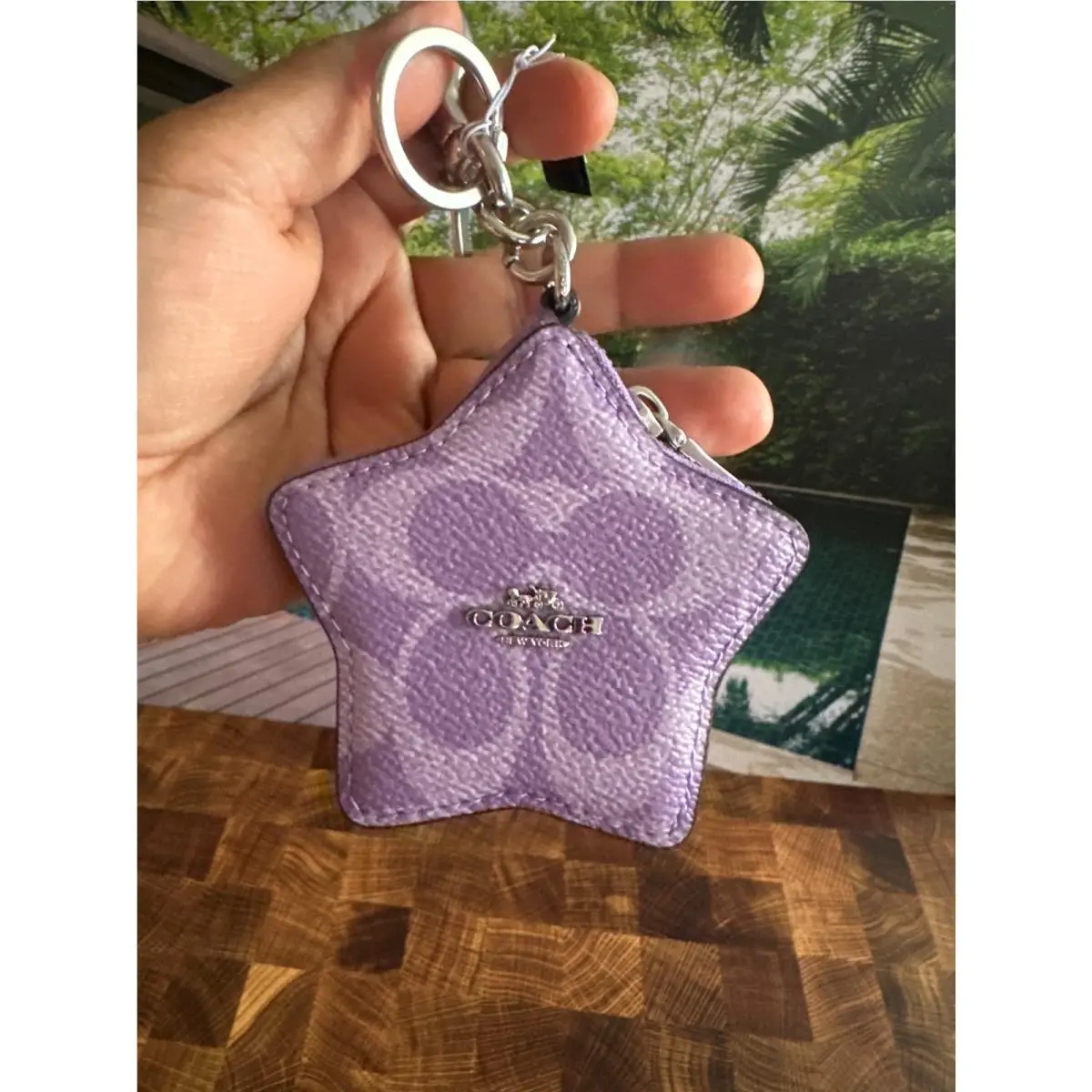 Coach Star Bag Charm Coin Case Pouch In Signature Canvas Silver / Iris CBL12