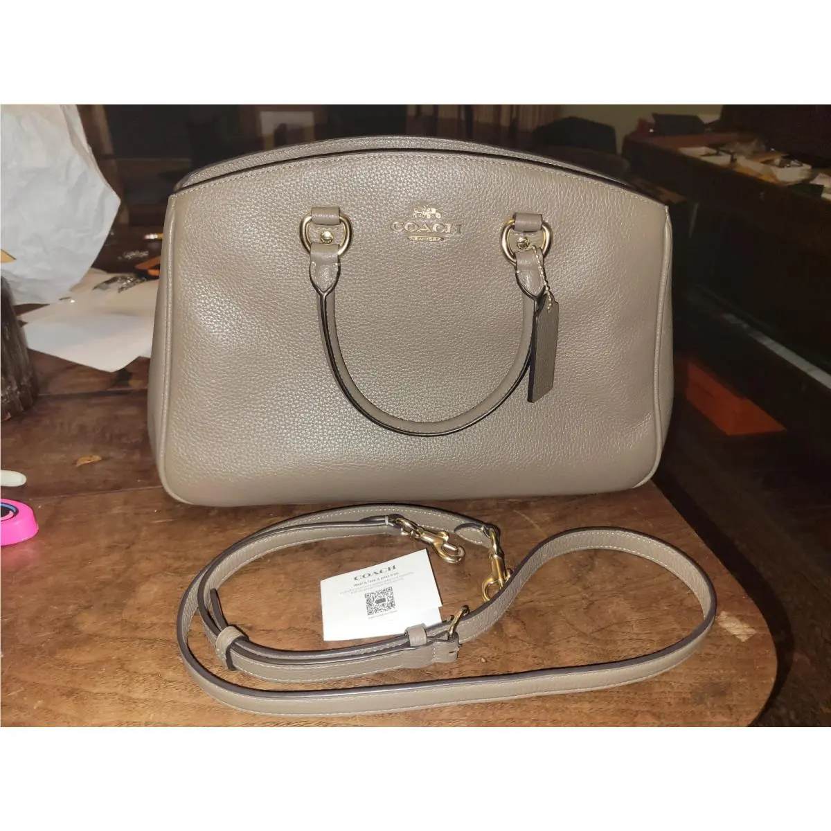 Coach F2621 CAL56 Savannah Dark Stone Pebble Carryall Bag w/ Crossbody Strap