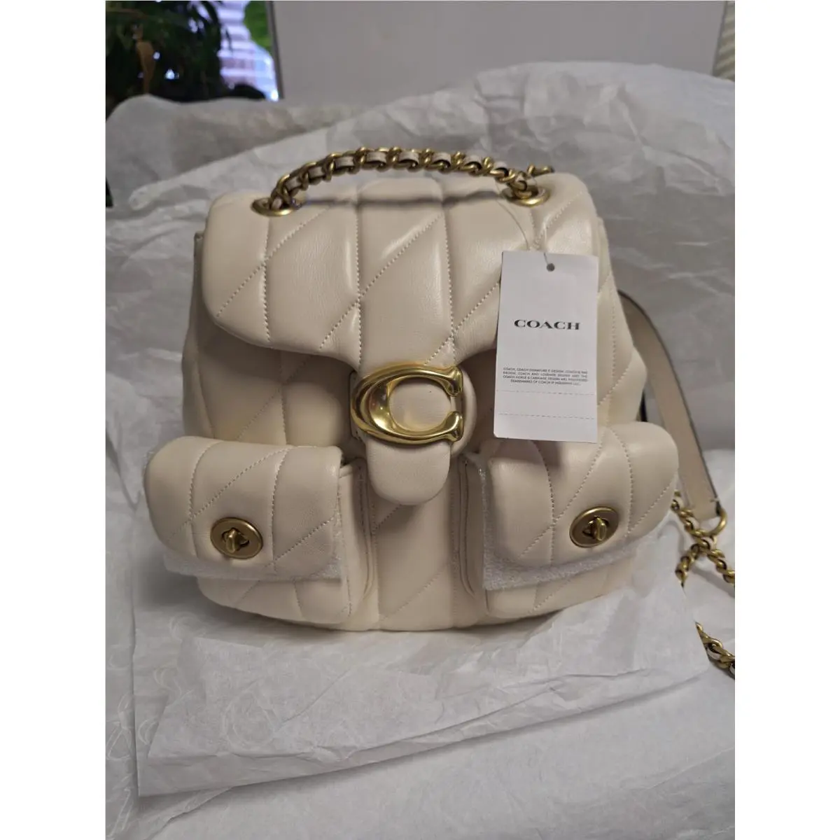 Coach Quilted Pillow Leather Tabby Backpack Chalk/off White CU076
