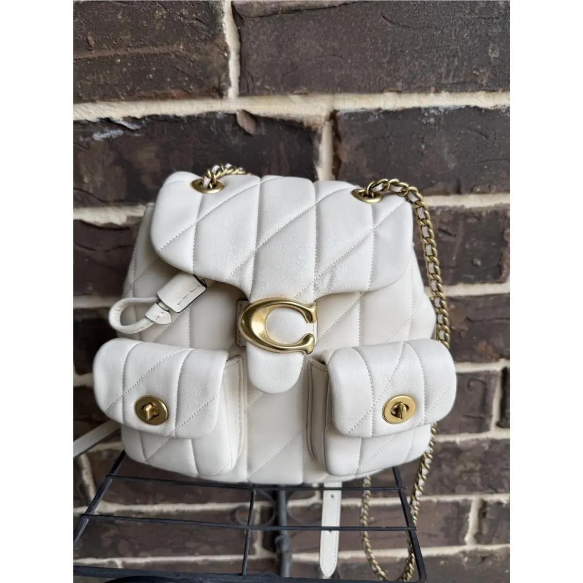 Coach Quilted Pillow Leather Tabby Backpack Chalk/off White CU076