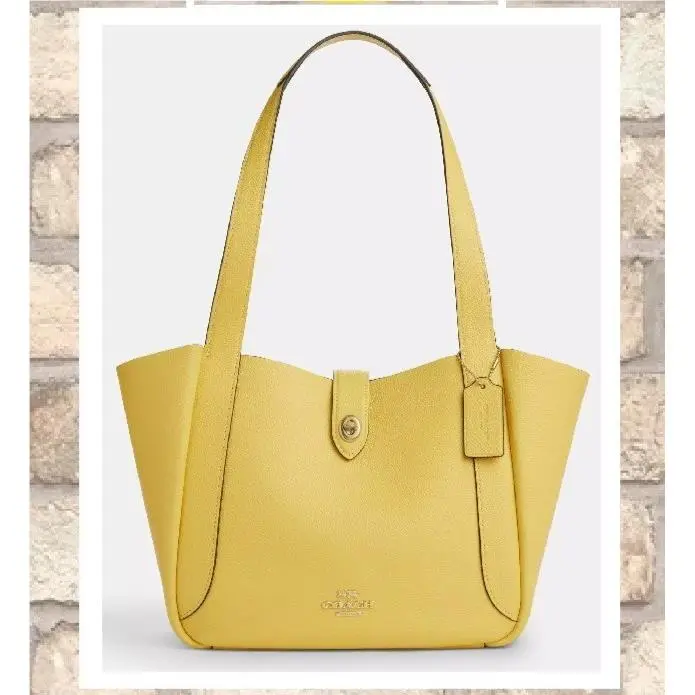 Coach Hadley CAL17 Turnlock Tote Shoulder Bag In Yellow Pebbled Leather Gold
