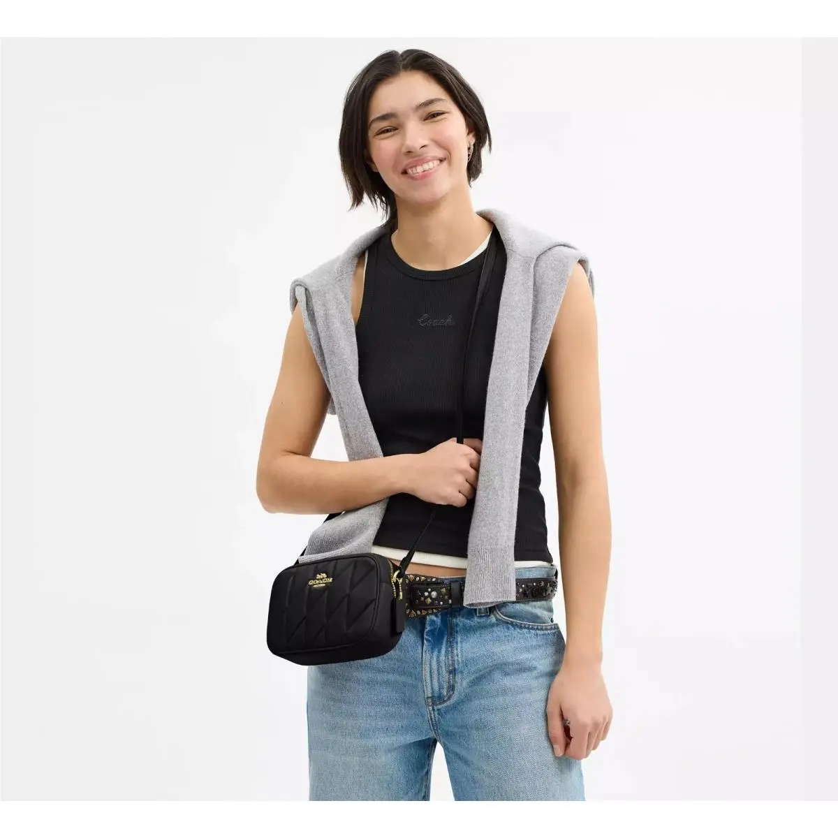 Coach CY779 Mini Jamie Camera Bag with Quilting Nappa Leather Black