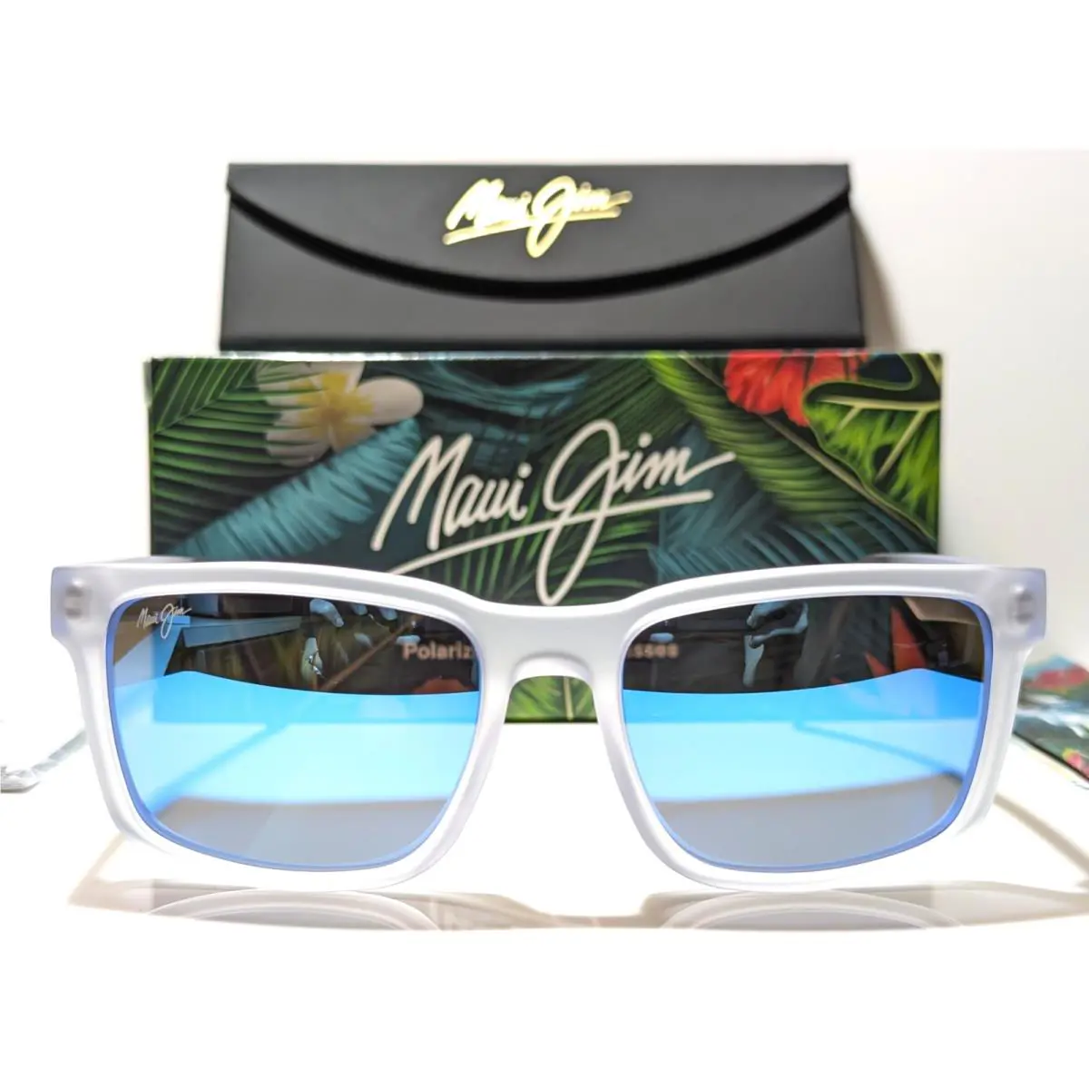 Maui Jim Stone Shack Matte Crystal Polarized Blue Hawaii Sunglasses B862-05 - Frame: Matte Crystal w/Grey Tips, Lens: Blue Hawaii