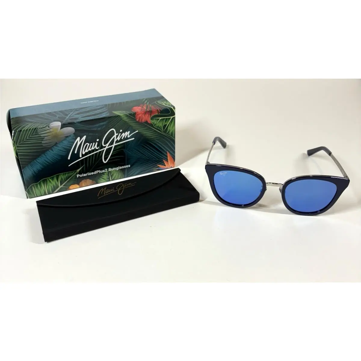 Maui Jim Sunglasses Wood Rose Navy Silver Blue Womens Polarized 870-03 Beach