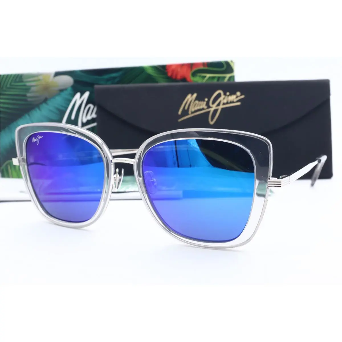 Maui Jim Violet Lake MJ 843-11 Silver Cat Eye Sunglasses Blue Hawaii
