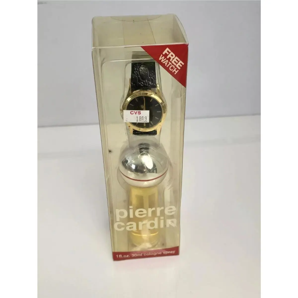Vintage Nos  Set Men`s Cologne Spray 1 oz and Gold Quartz Watch by Pierre Cardin