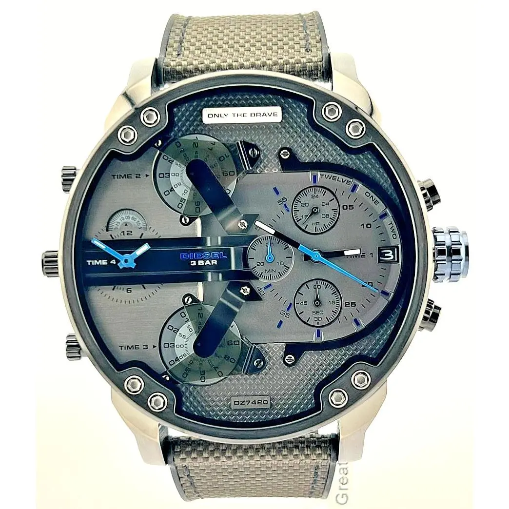 Diesel Mr Daddy 2.0 DZ7420 Chronograph Navy Blue Dial Brown Strap 57MM Mens