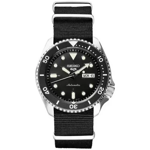 Seiko Men`s 5 Automatic Black Dial Nylon Strap Watch SRPD89