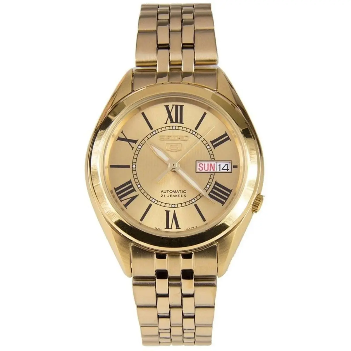 Men`s Analog Watch  5 Automatic Yellow Gold Steel Bracelet SNKL38K1 by Seiko