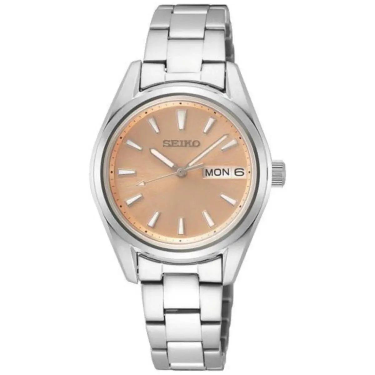 Seiko Women`s Watch Quartz Rose Gold Tone Dial Stainless Steel Bracelet SUR351P1
