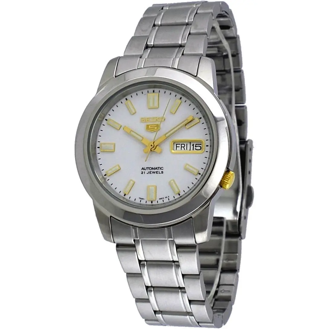 Seiko 5 SNKK07 Men`s Stainless Steel White Dial Lumbrite Index Automatic Watch