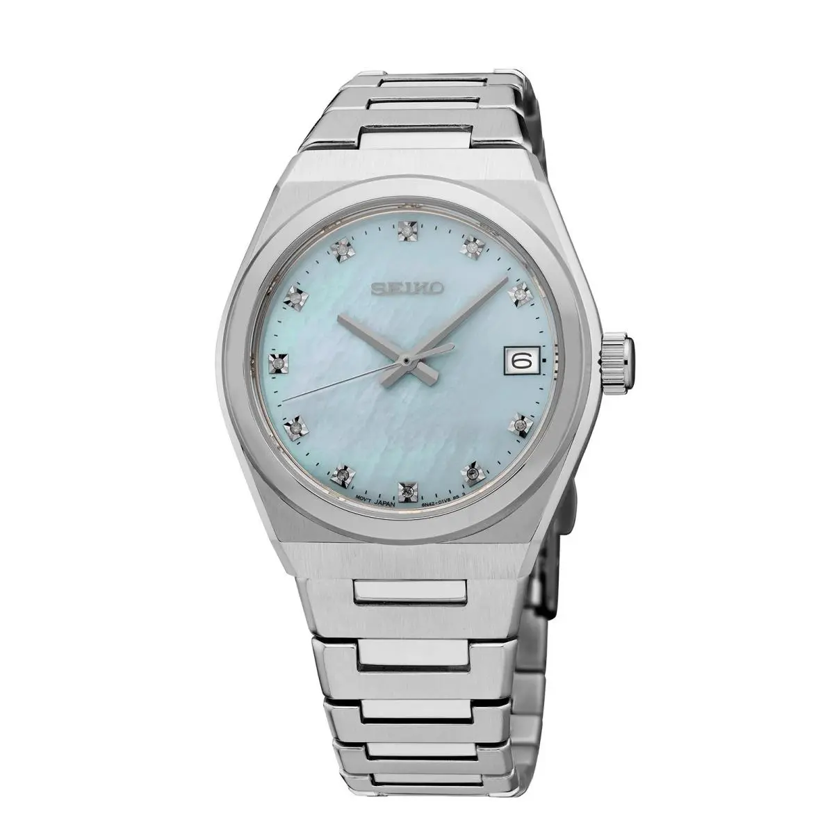 Seiko Essentials SUR603 34mm Blue Mother Pearl Diamond Dial Quartz Ladies Watch