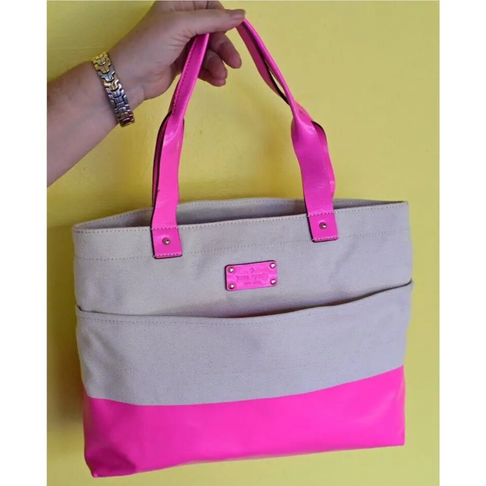 Kate Spade New York Women`s Large Canvas Magazine Tote Bag - Pink Cream