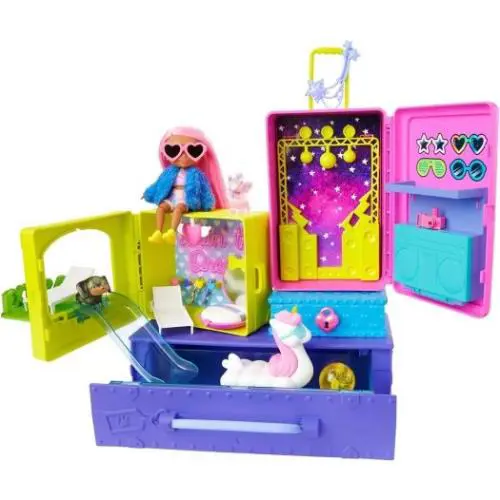 Barbie Extra Travel Set with 2 Exclusive Puppies and Doll Figurines Swimming Po
