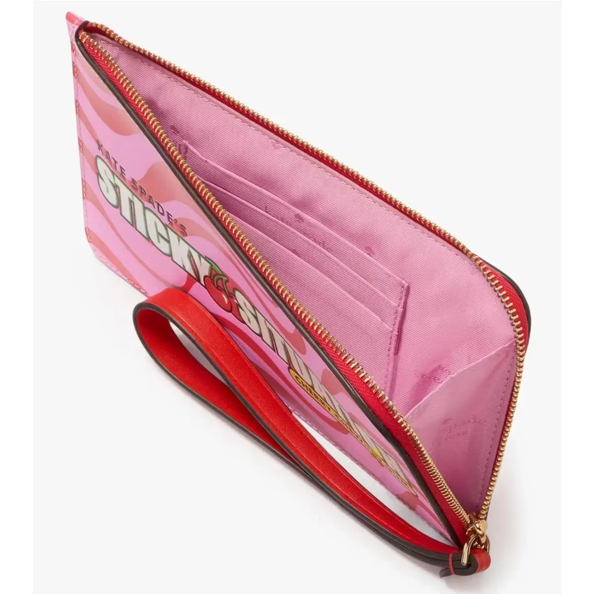 Kate Spade Bubble Gum Medium L-zip Leather Wristlet Red Pink KK215 Wallet