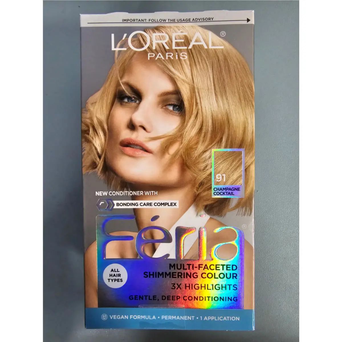 3 Pack L`oreal Paris Feria Multi-faceted Permanent Hair Color 91 Champagne
