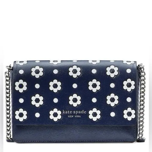 New Kate Spade Daisy Embossed Saffiano Leather Wallet On Cha