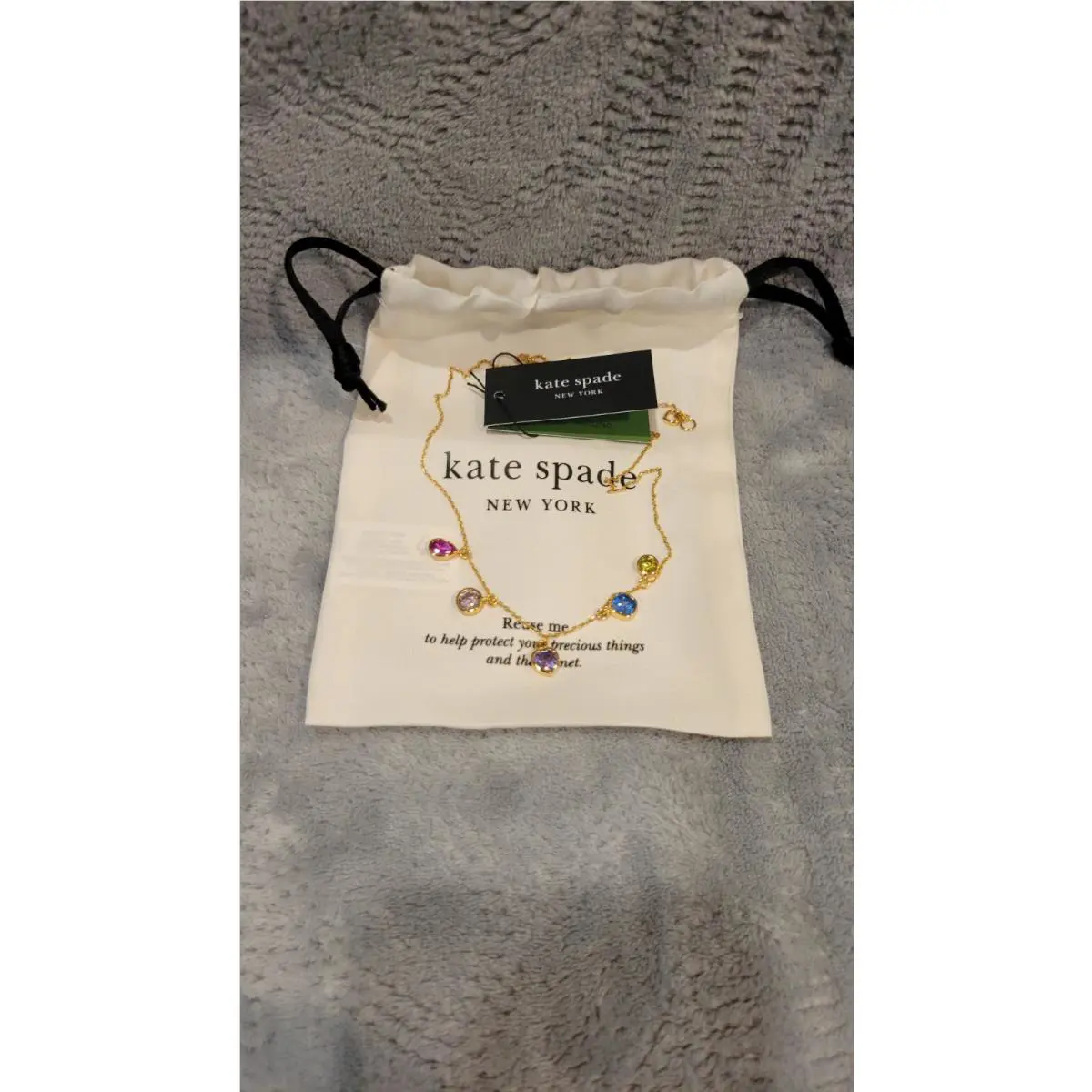 Kate Spade Bubbly Bezel Multi Color Frontal Necklace Dust Bag