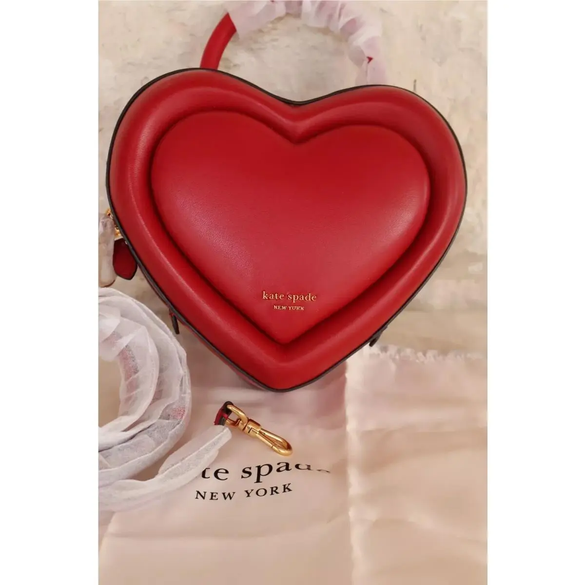New Kate Spade Pitter Patter 3D Heart Crossbody Leather Satchel Perfect Cherry