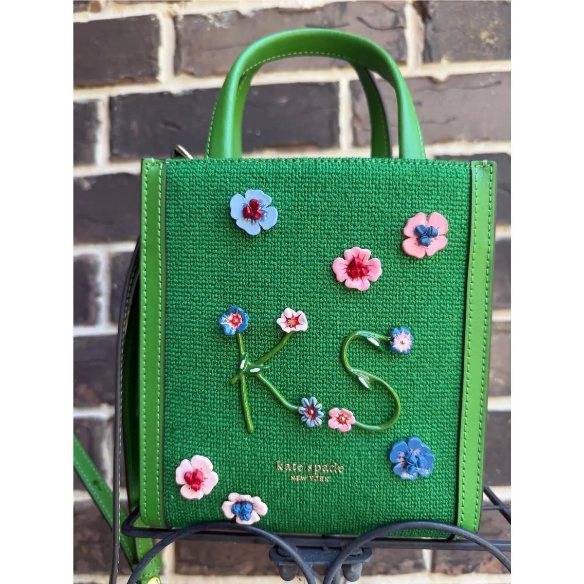 NWT$298 Kate Spade Manhattan Floral Appliqué Chenille Mini Tote Watercress Multi