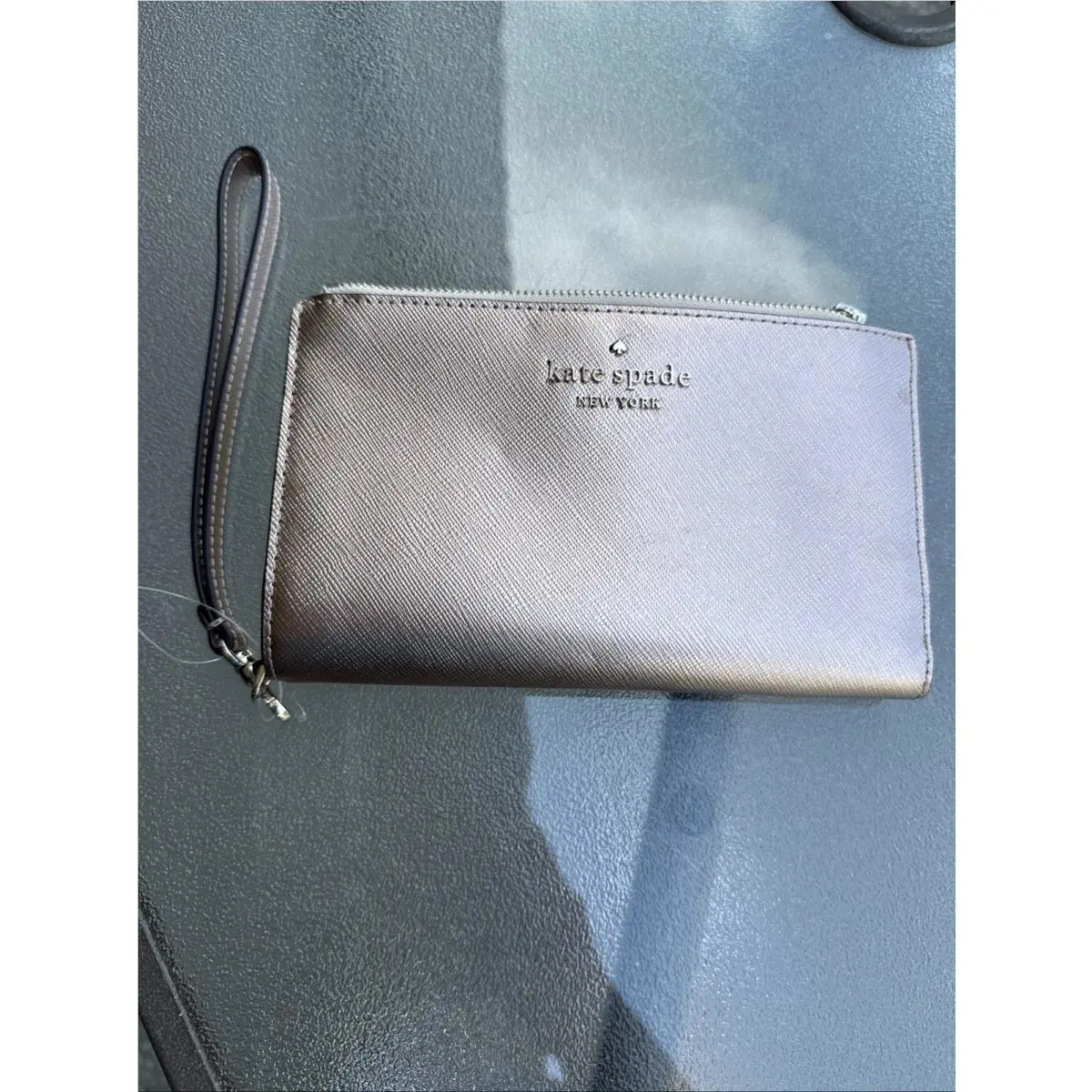 Kate Spade Saffiano Glittering Metallic Phone Wallet Wristlet Pink Rose Gold