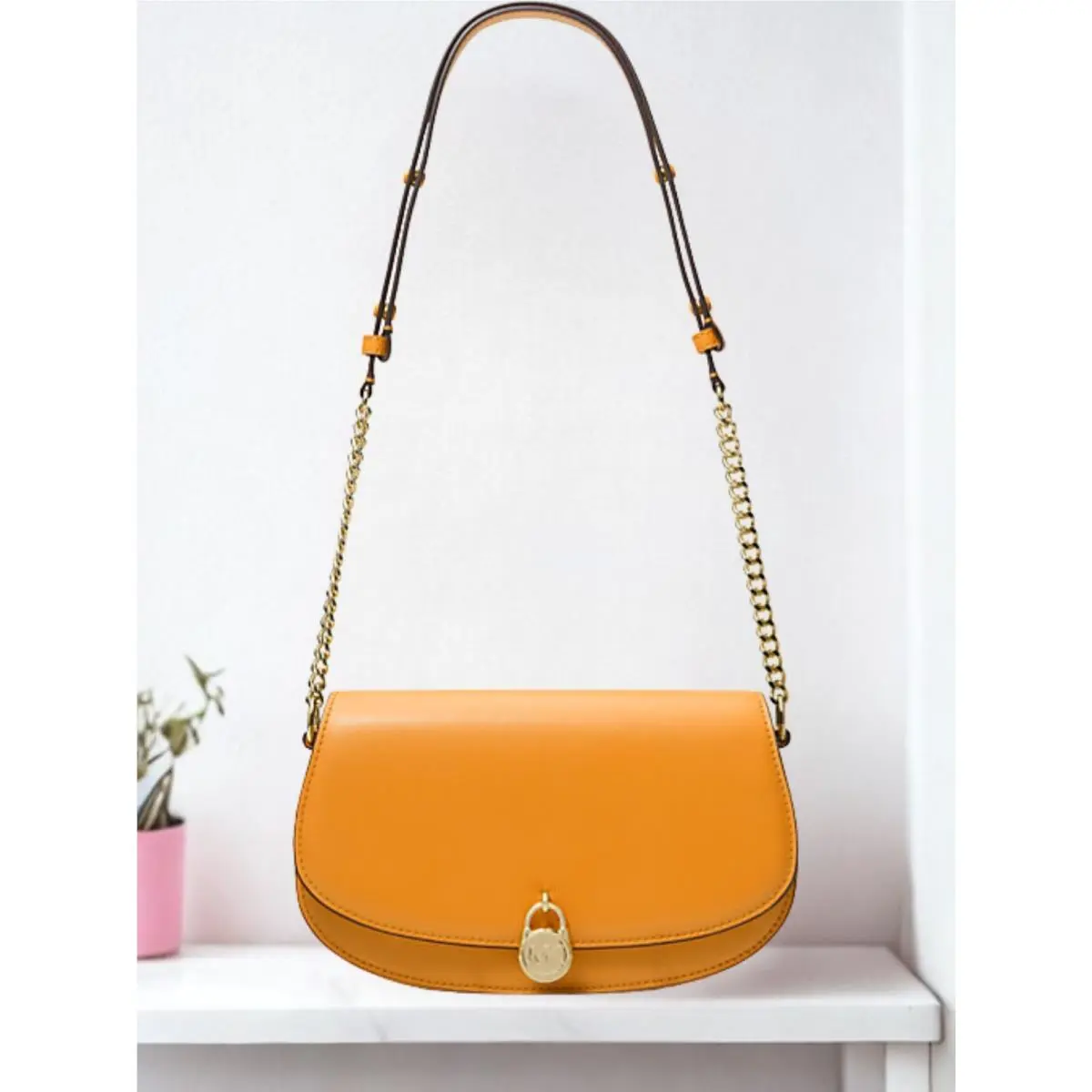 Mila Women Medium Leather Sling Messenger Bag Handbag Variation POP ORANGE by Michael Kors
