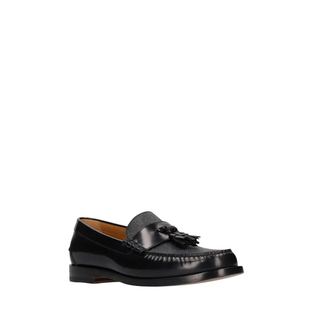 Men`s Gucci Black Leather Canvas GG Supreme Tassel Loafers