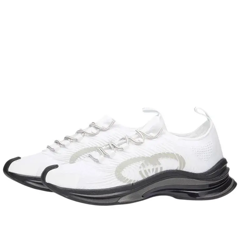 Men`s Gucci White Black Fabric Technical Running Sneakers - White