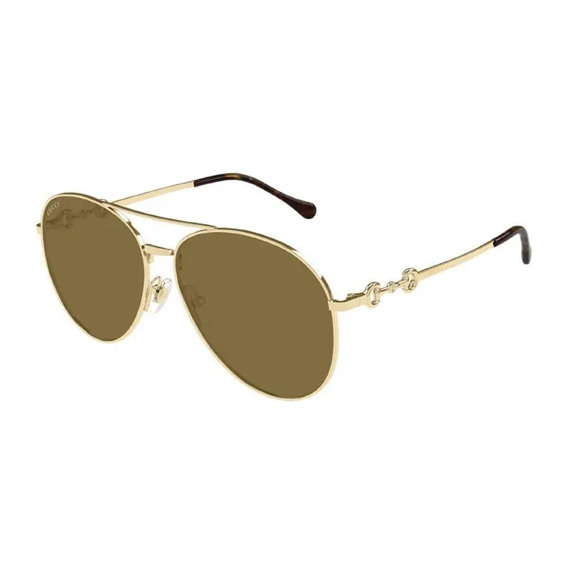 Gucci GG1698S-002 Gold Aviator Ladies Sunglasses - Gold, Frame: Gold, Lens: Brown