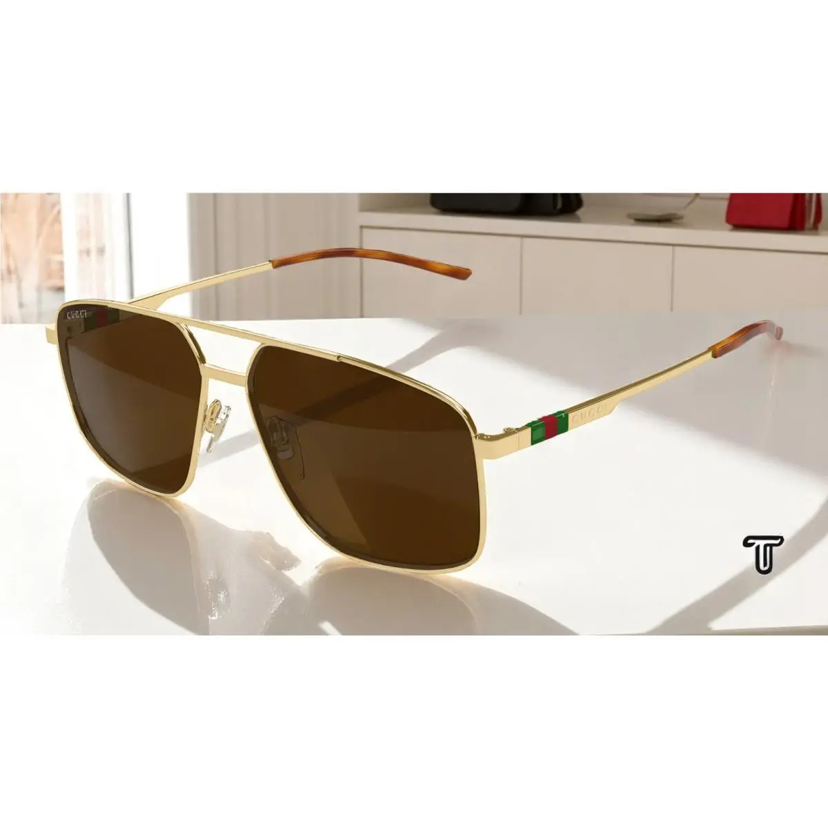 GG1676S 002 Sign Gold Brown 60 mm Men`s Sunglasses by Gucci