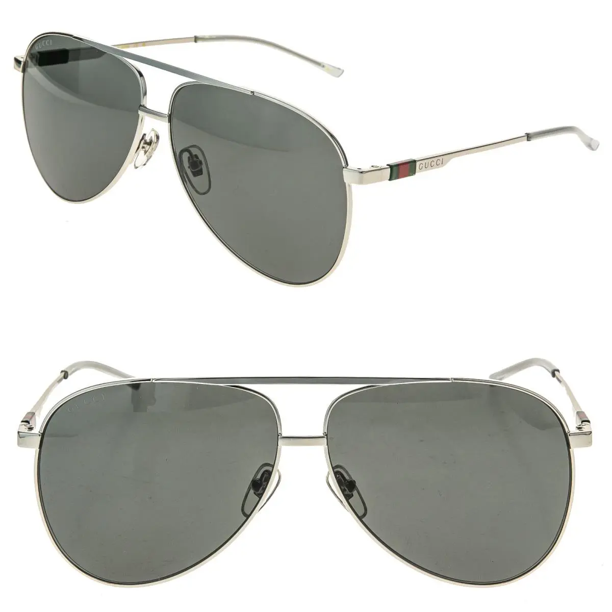 Gucci GG1677S Stripe 1677 Silver Gray Sport Aviator Metal Sunglasses 001 Unisex