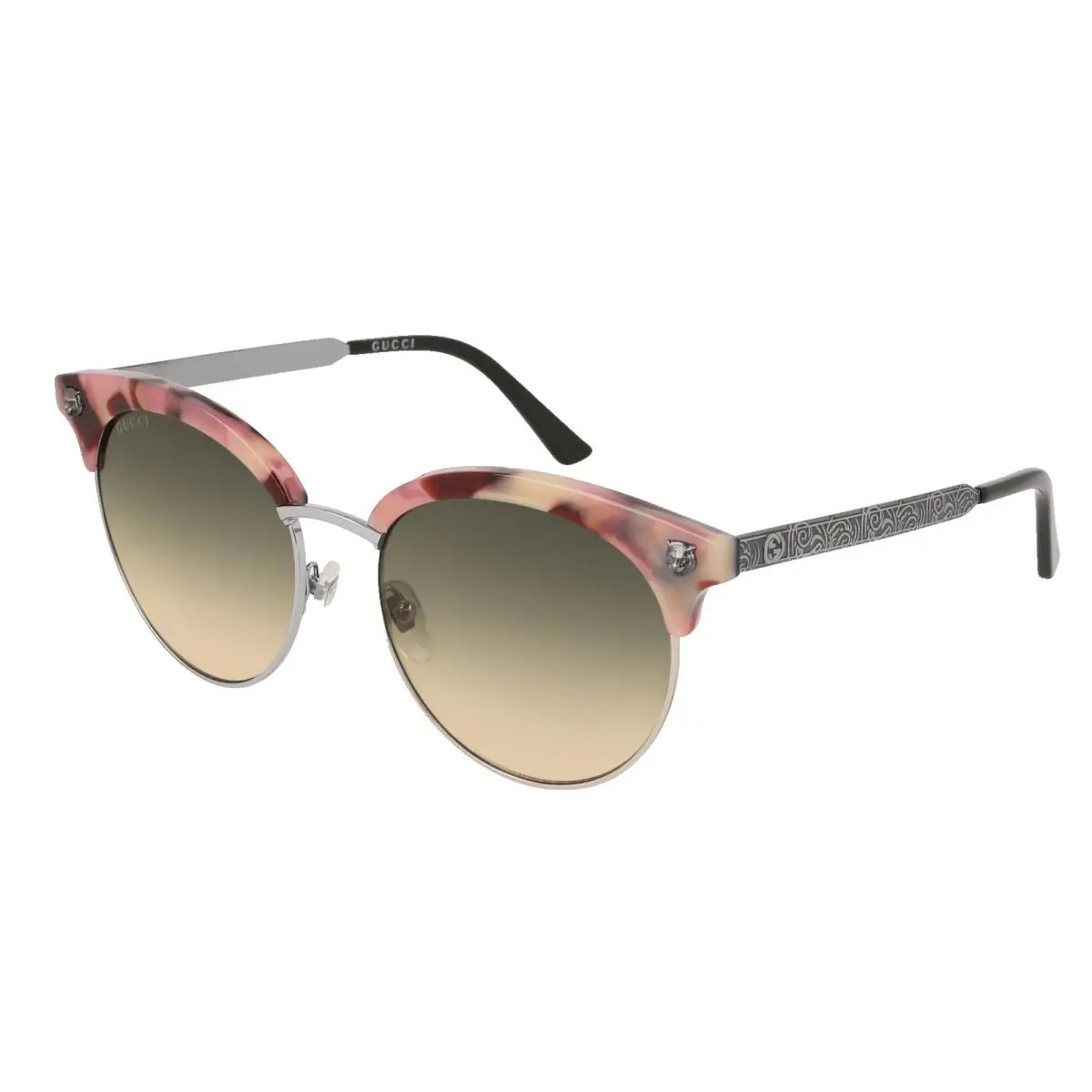 Gucci GG0222SK 005 56mm Tortoise Pink Ornate Clubmaster Sunglasses Italy