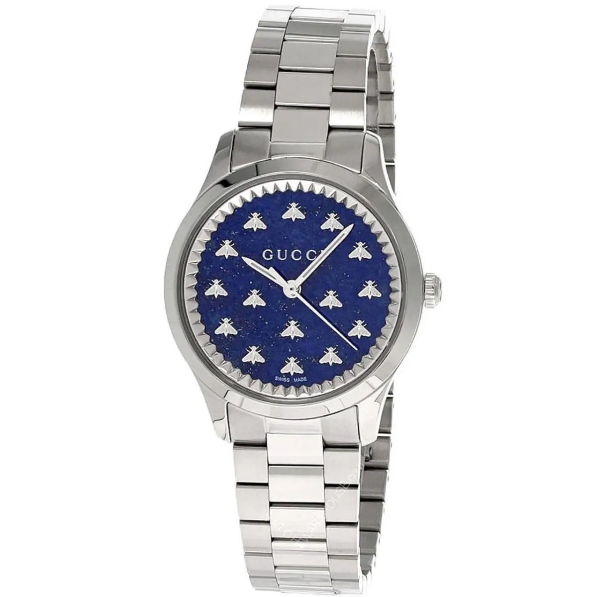 Gucci G-timeless Quartz 32mm Dark Blue Lapis Stone Dial Unisex Watch YA1265043 - Dial: Dark Blue Lapis Stone Dial with bees, Band: Silver, Bezel: Silver