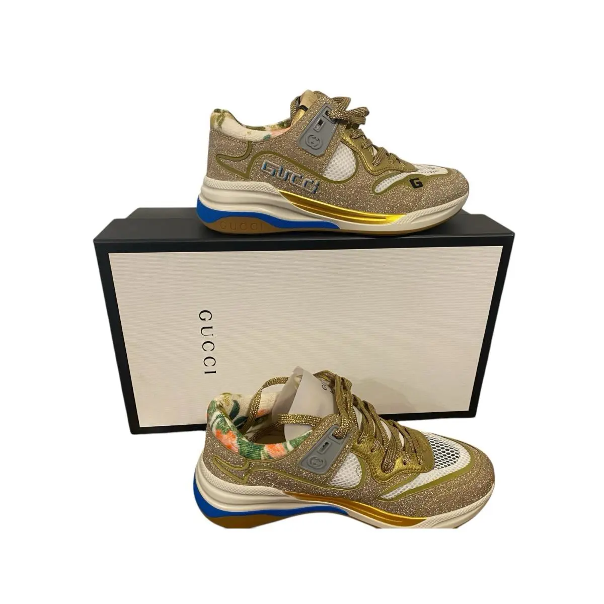 Gucci Ultrapace `gold Sparkling Fabric` Size 35. with Papers