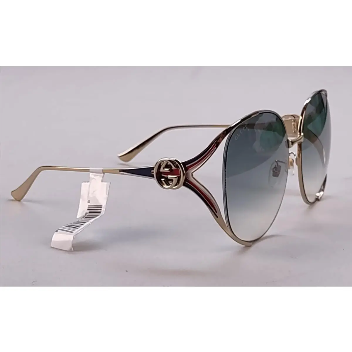Gucci GG0225S Sunglasses Gold Frame 004 Gray/blue Gradient Spot Read