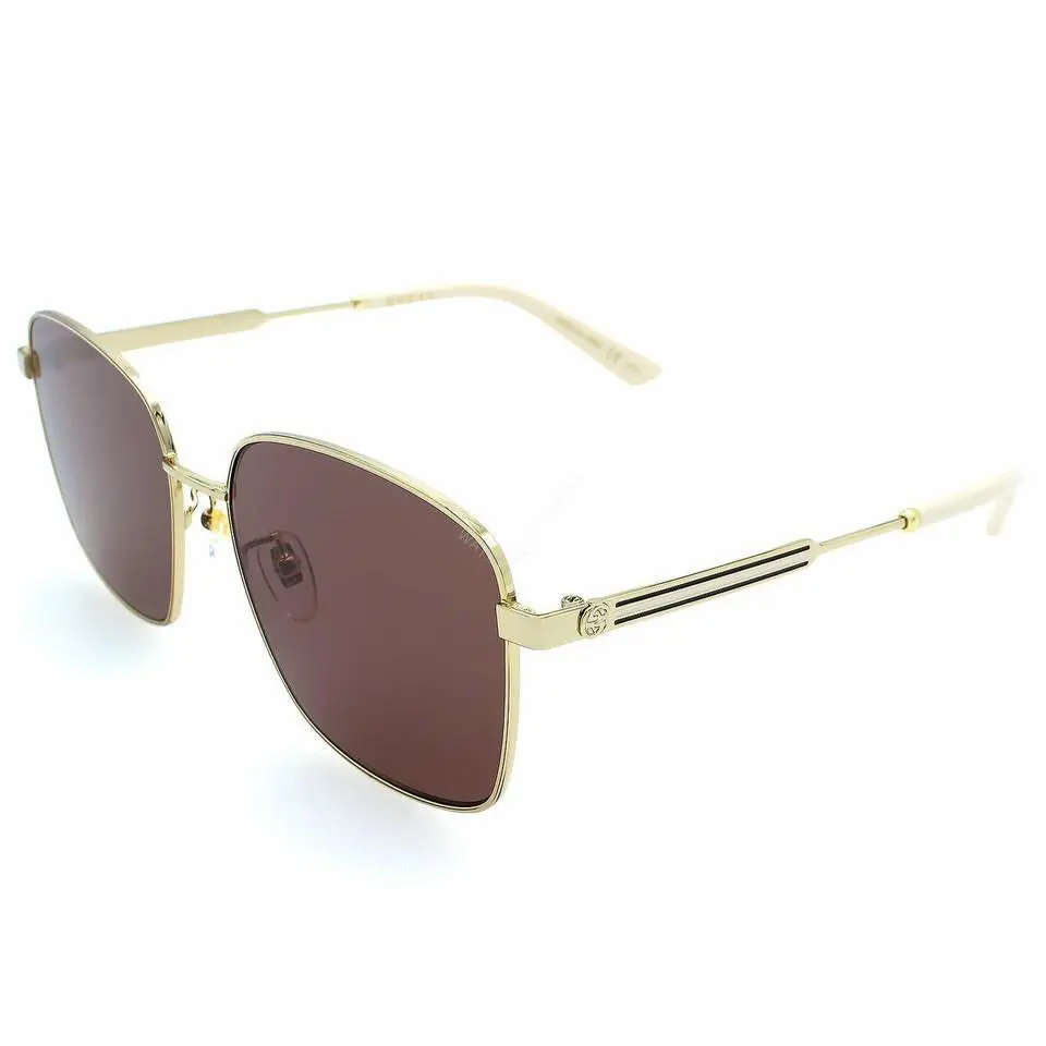 Gucci Square Gold/brown Lens 58-150mm Women`s Sunglasses GG0852SK 004