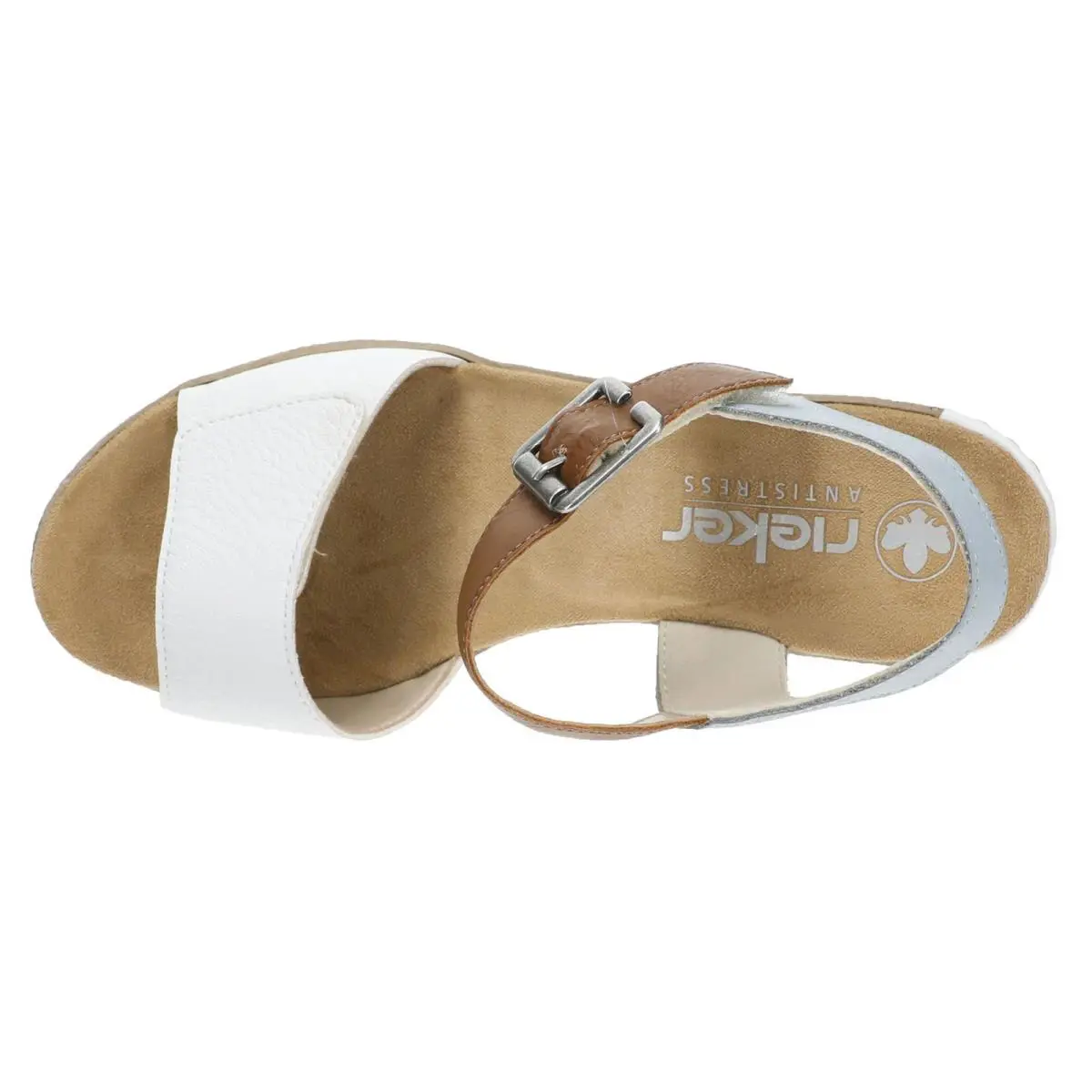 Rieker Fanni 80 Women`s Sandal - White/Cayenne/Light Blue