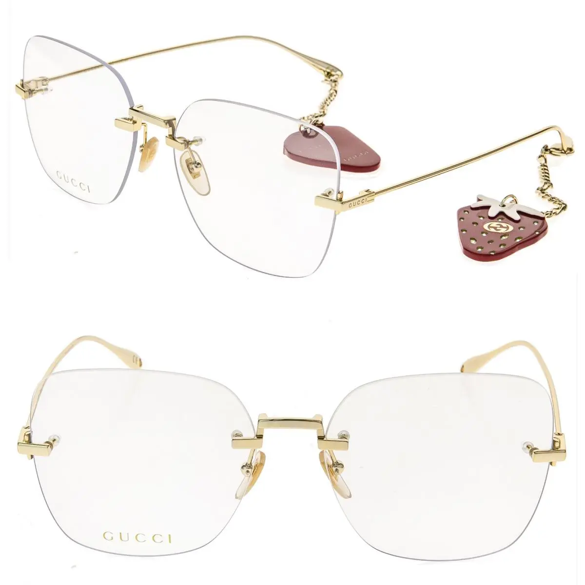 Gucci GG1150O 1150 Gold Chain Strawberry Crystal Pendant Charm Eyeglass 59m 003