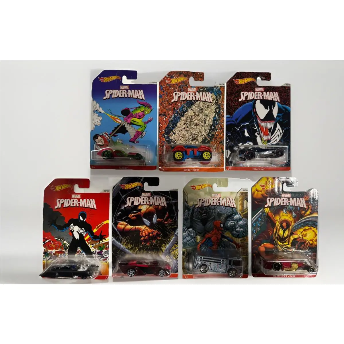 Hot Wheels 2013 Spider-man Set Of 7 with Rare Evil Twin Car