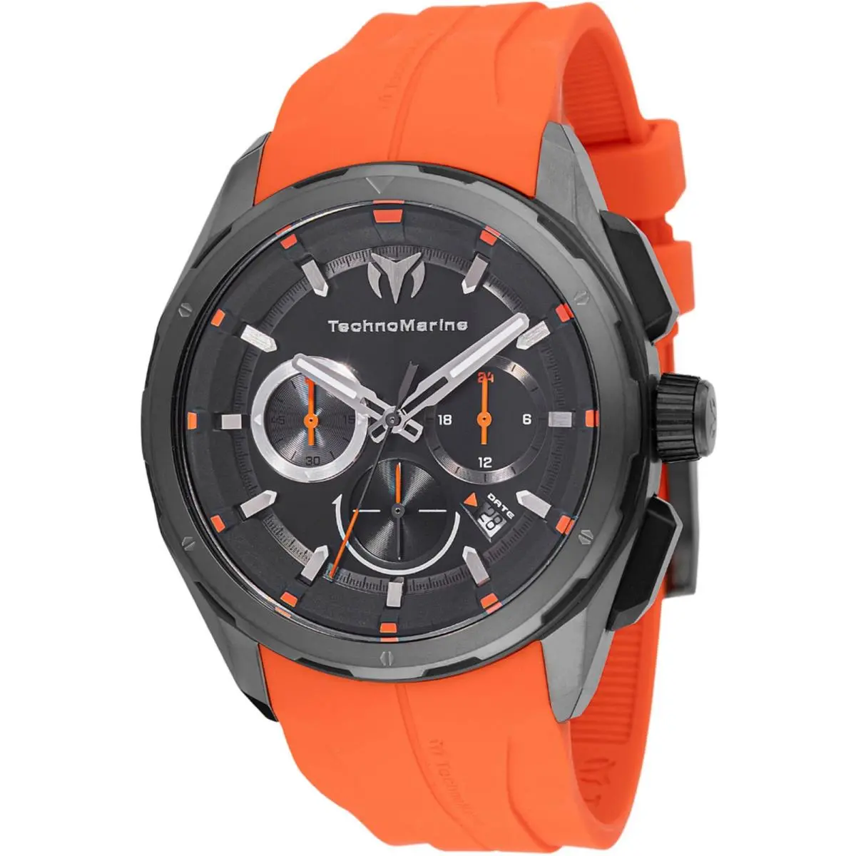 Technomarine Men`s Watch Ocean Nomad Chrono Black Dial Orange Strap TM-318099 - Dial: Black, Band: Orange